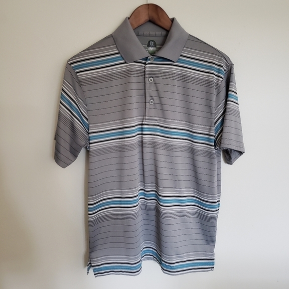 PGA Tour Pro Series Gray and Blue Stripe Golf Polo - Picture 1 of 7